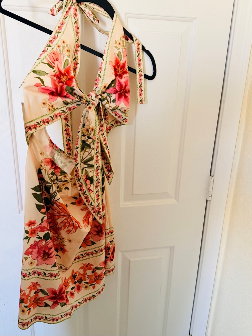 Source Unknown Peach Floral Backless Halter Dress